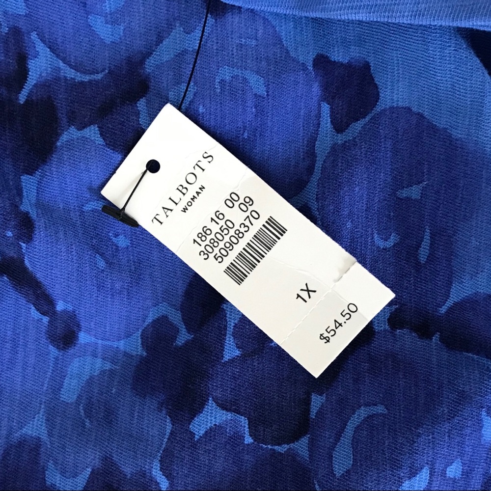 Talbots Cotton 3/4 Sleeve Blue Floral Heart Top - Picture 6 of 6